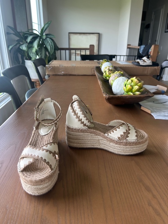 Vince Camuto Shoes - Vince Camuto Cream and Tan Espadrille Platform Wedges with Ankle Strap